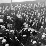 Winston Churchill speaking at the Lesser Free Trade Hall, 1913.