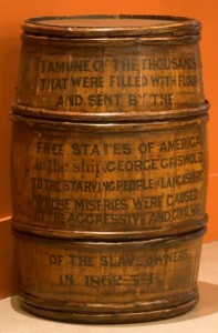 Pictured is one of the barrels sent by New York as part of an aid package during the 1860s cotton famine. 