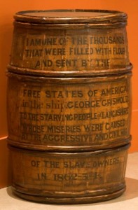 Pictured is one of the barrels sent by New York as part of an aid package during the 1860s cotton famine.